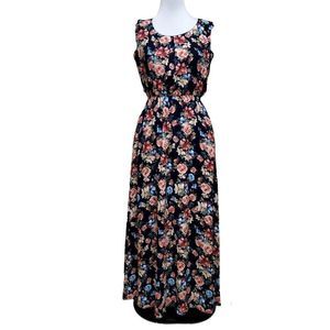 Vintage 90s Jody California Womens L Floral Sleeveless Maxi Dress Garden Core‎